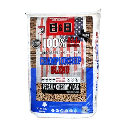 B&B Championship Blend Pellets B&B Charcoal Championship Blend Hardwood Pellets All Natural Cherry/Oak/Pecan 40 lb 00136